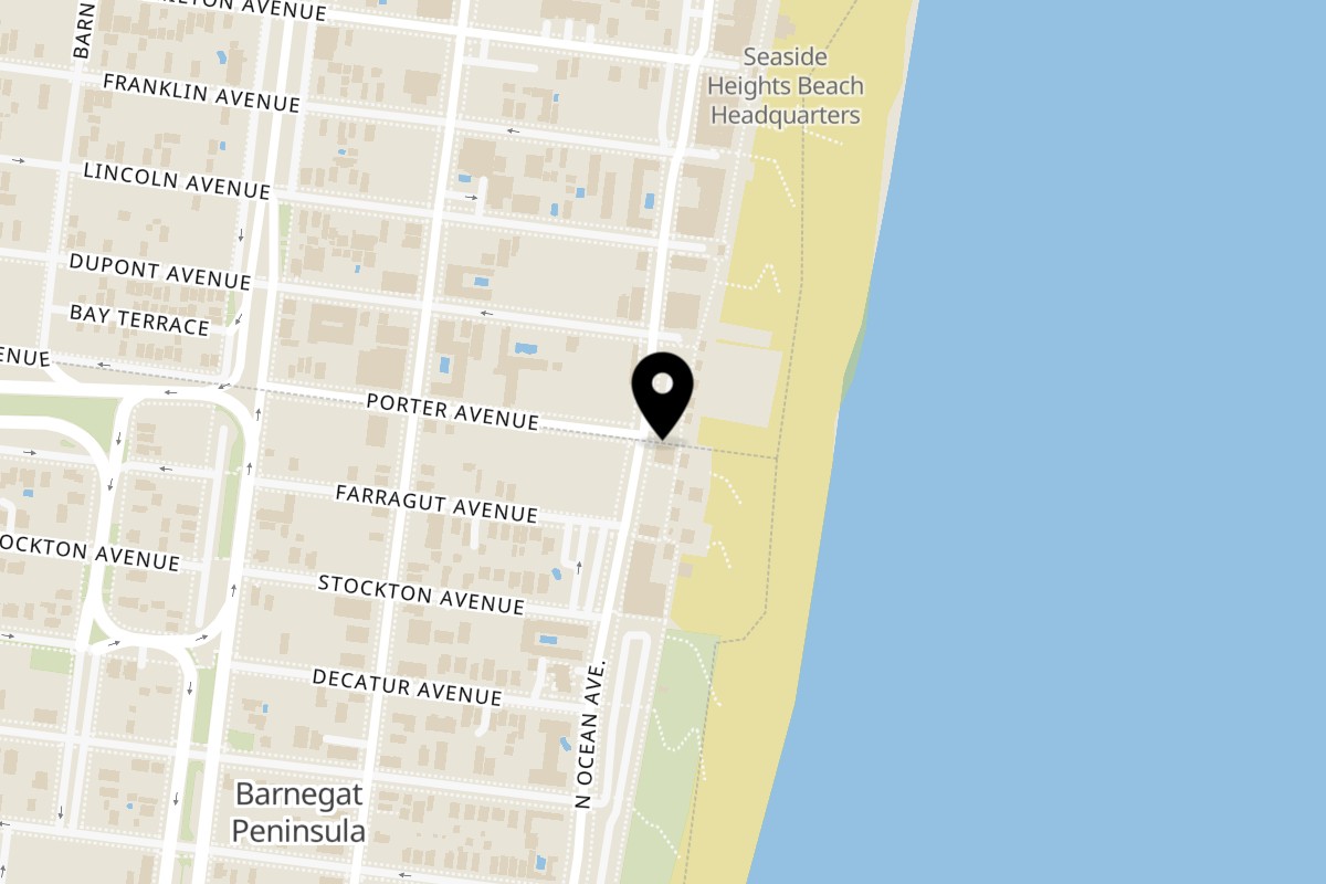 Map showing the location of Beach Tacos Seaside Park on 1904 N. Ocean Ave in Seaside Park